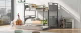 Full-Over-Full Bunk Bed with Twin size Trundle , Separable Bunk Bed for Bedroom - Grey - Home Elegance USA