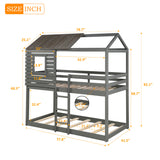 Twin Over Twin Bunk Bed Wood Loft Bed with Roof, Window, Guardrail, Ladder (Gray)(OLD SKU: LP000088AAN) - Home Elegance USA