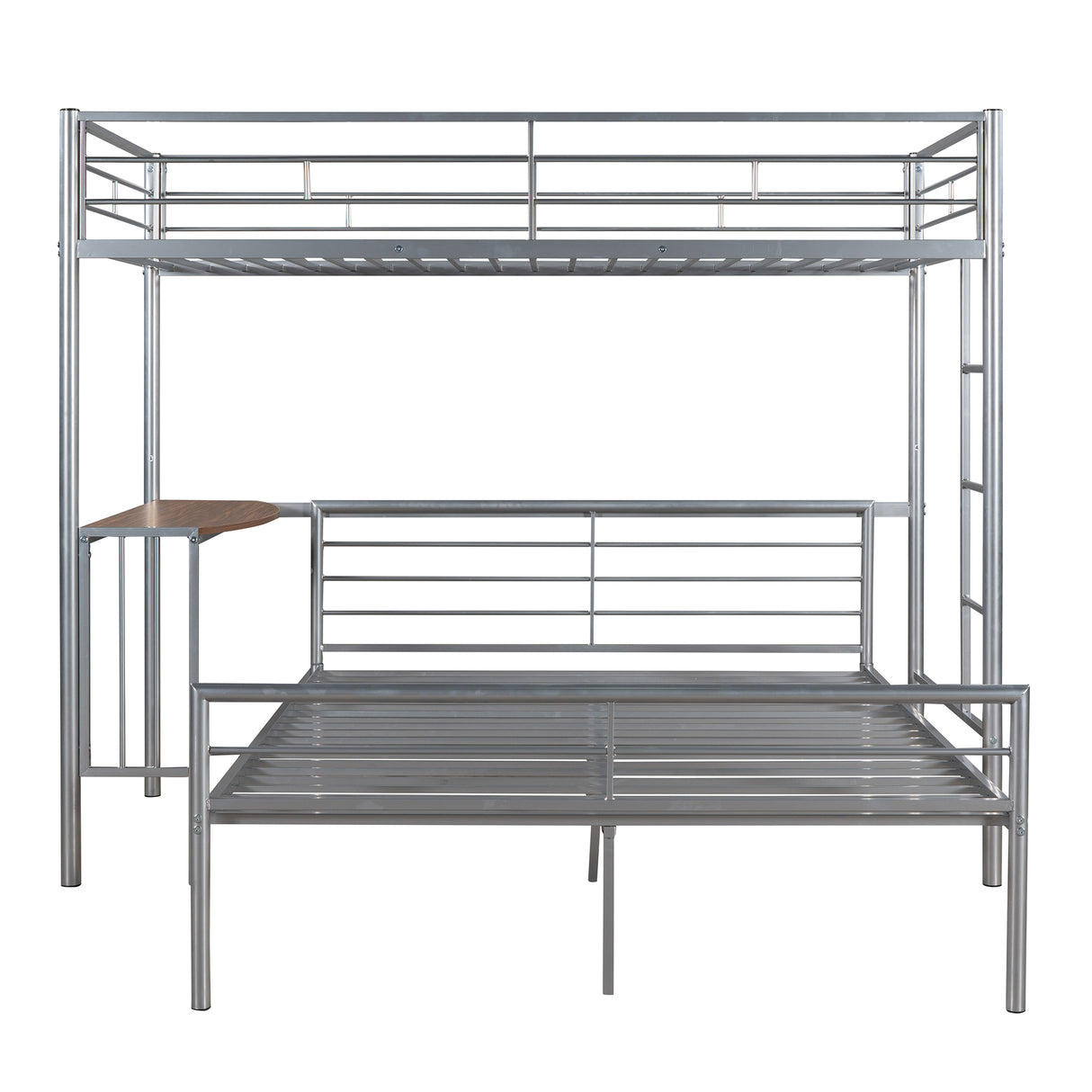 Twin Over Full Metal Bunk Bed with Desk, Ladder and Quality Slats for Bedroom, Metallic Silver（OLD SKU :LP000092AAN） - Home Elegance USA