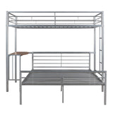 Twin Over Full Metal Bunk Bed with Desk, Ladder and Quality Slats for Bedroom, Metallic Silver（OLD SKU :LP000092AAN） - Home Elegance USA