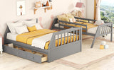 Twin-Over-Full Bunk Bed with Drawers，Ladder and Storage Staircase, Gray - Home Elegance USA