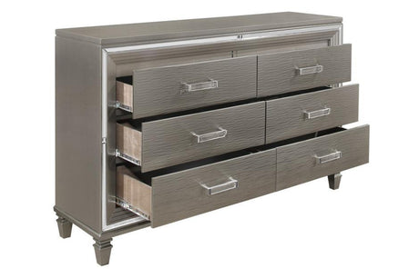 Tamsin 1616-5 Dresser by Homelegance | Silver-Gray Metallic Finish & Mirrored Framing | Hidden Jewelry Drawers