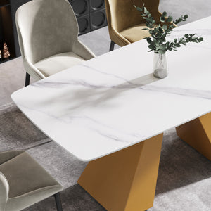 63"Modern artificial stone white curved golden metal leg dining table - 6 people - W1535S00177 - image - 6