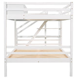 Twin over Full Bunk Bed with Staircase and Built-in Storage Cabinets,White - Home Elegance USA