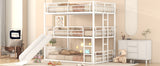 Full Size Metal Bunk Bed with Ladders and Slide, Divided into One Platform and Loft Bed, White - Home Elegance USA