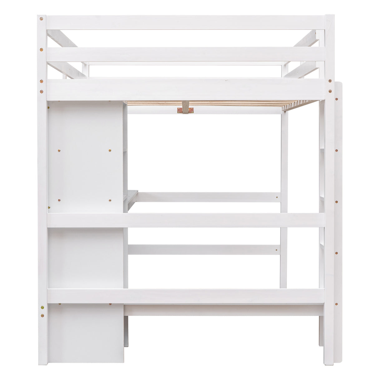 Full Size Loft Bed with Multifunction Shelves and Under-bed Desk, White - Home Elegance USA