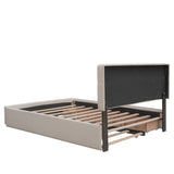 Upholstered Platform Bed with 2 Drawers and 1 Twin XL Trundle,  Linen Fabric, Queen Size - Dark Beige(OLD SKU :LP000314AAA)