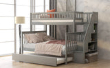 Twin over Full Bunk Bed with Trundle and Staircase,Gray - Home Elegance USA