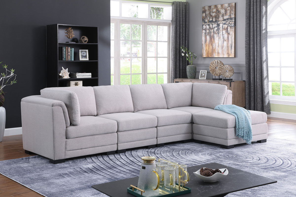 Kristin Light Gray Linen Fabric Reversible Sectional Sofa with Ottoman - Home Elegance USA