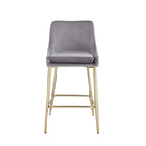 Woker Furniture Contemporary Velvet Upholstered Counter Stool with Brushed Gold Metal Legs and Foot Rest, Set of 2, Gray - Home Elegance USA