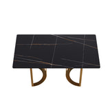 63"Modern artificial stone black straight edge golden metal leg dining table - 6 people - W1535S00074 - image - 4