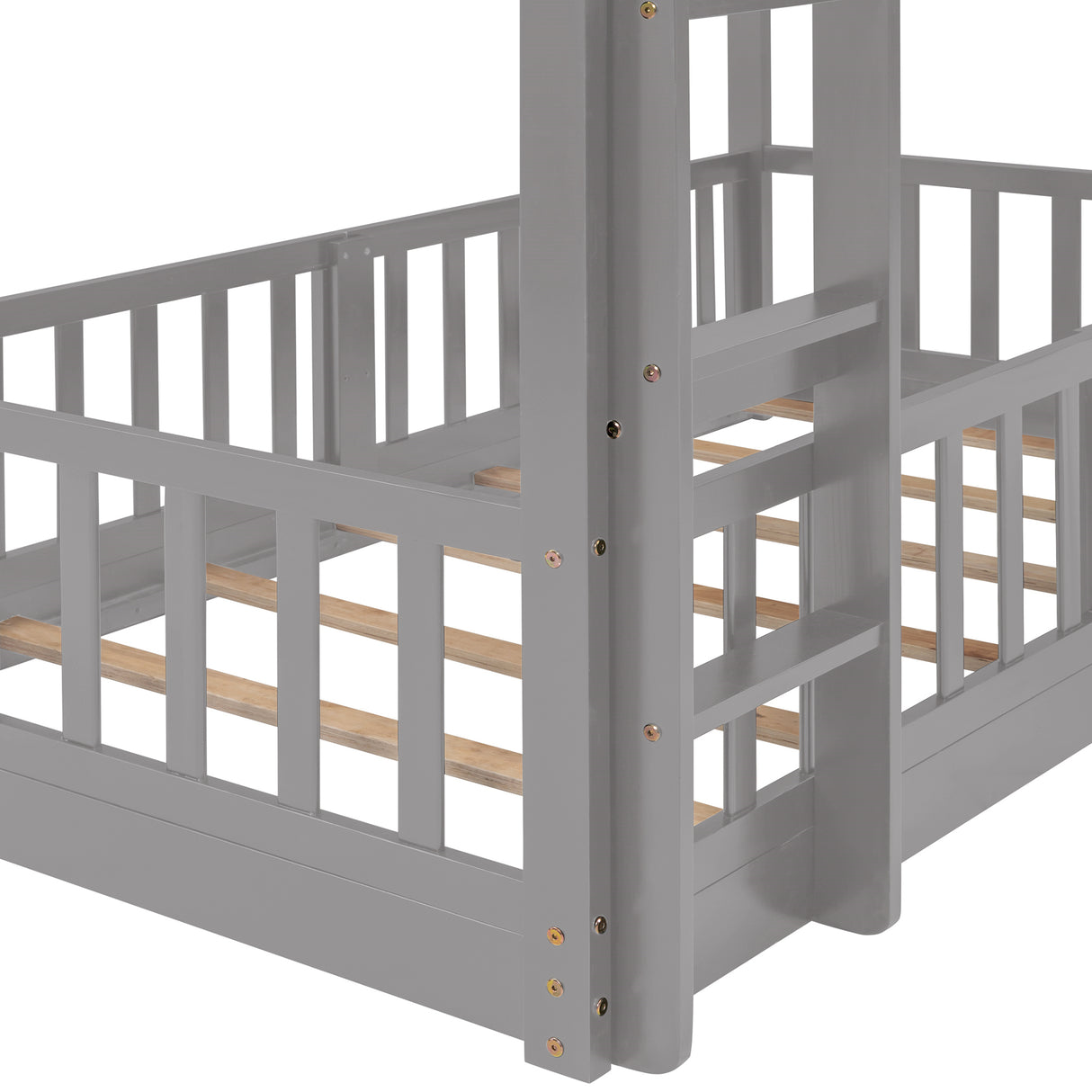 Twin Over Twin Bunk Bed with Slide and Ladder, Gray（Old SKU:LP000009AAE） - Home Elegance USA