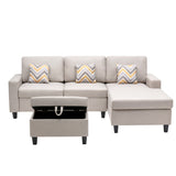 Nolan Beige Linen Fabric 4Pc Reversible Sofa Chaise with Interchangeable Legs, Storage Ottoman, and Pillows - Home Elegance USA