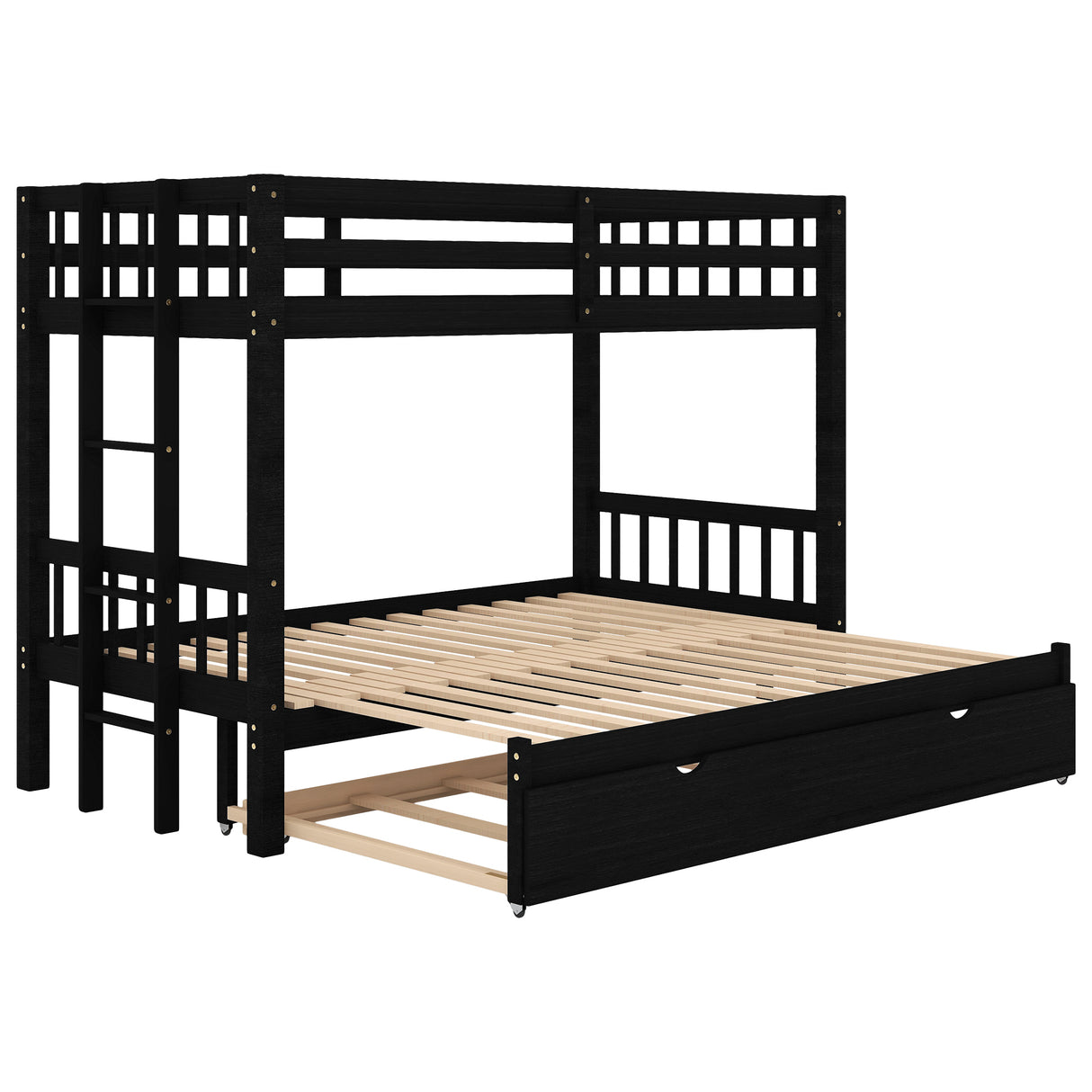 Twin over Pull-out Bunk Bed with Trundle, Espresso - Home Elegance USA