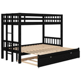 Twin over Pull-out Bunk Bed with Trundle, Espresso - Home Elegance USA