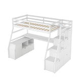 Twin Size Loft Bed with with 7 Drawers 2 Shelves and Desk - White - Home Elegance USA