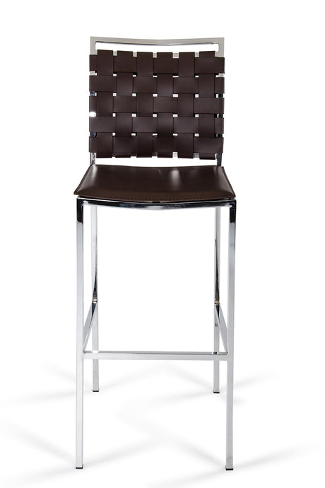 Vig Furniture Shasta - Modern Brown Eco-Leather Bar Stool (Set of 2)