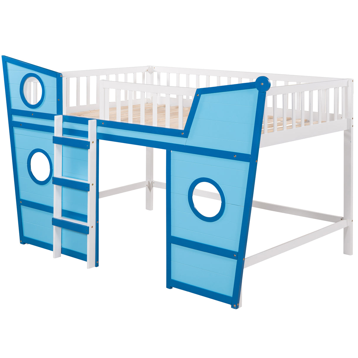 Full Size Boat Shape Loft Bed with Ladder-Blue - Home Elegance USA