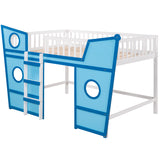 Full Size Boat Shape Loft Bed with Ladder-Blue - Home Elegance USA