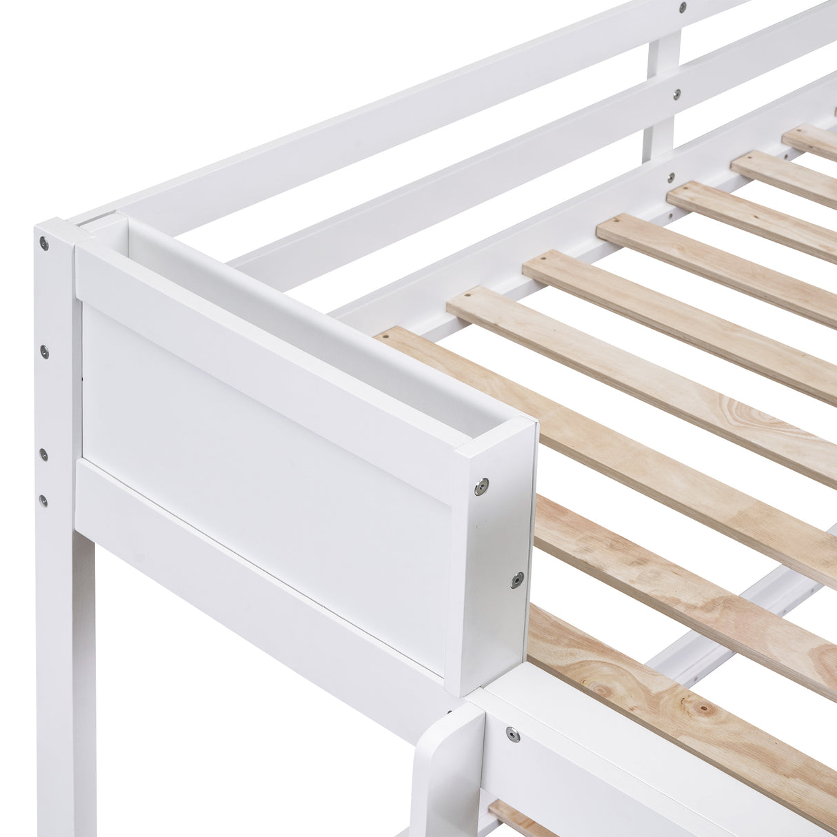 Wood Twin over Full Bunk Bed with Drawers, Shelves, Cabinets, L-shaped Desk and Magazine Holder, White - Home Elegance USA