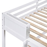 Wood Twin over Full Bunk Bed with Drawers, Shelves, Cabinets, L-shaped Desk and Magazine Holder, White - Home Elegance USA