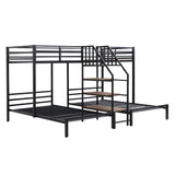 Metal Twin over Twin & Twin Bunk Bed, Triple Bunk Bed with Storage Shelves Staircase, Black - Home Elegance USA