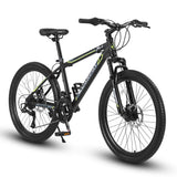 S24102  Elecony Saver100 24 Inch Mountain Bike Boys Girls, Black Steel Frame, Shimano 21 Speed Mountain Bicycle with Daul Disc Brakes and Front Suspension MTB