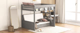 Wood Full Size Convertible Bunk Bed with Storage Staircase, Bedside Table, and 3 Drawers, Gray - Home Elegance USA