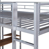 Full Size Metal Loft Bed with 2 Shelves and one Desk ,Silver (Old SKU: LP000191AAN )