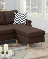 Living Room Corner Sectional Dark Coffee Polyfiber Chaise sofa Reversible Sectional - Home Elegance USA