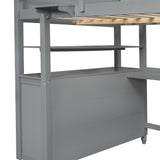 Full size Loft Bed with Drawers and Desk, Wooden Loft Bed with Shelves - Gray(OLD SKU:LT000529AAE) Home Elegance USA