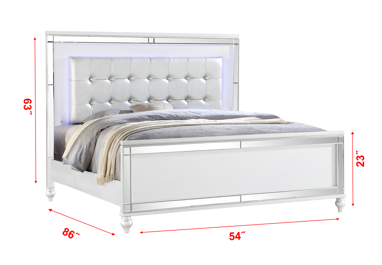 Sterling Full Size Upholstered LED Bed made with wood in White Color - Home Elegance USA