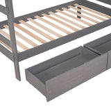 Twin over Twin Wood Bunk Bed with 2 Drawers, Gray - Home Elegance USA