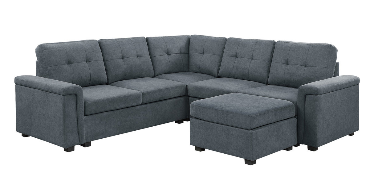 Isla Gray Woven Fabric 6-Seater Sectional Sofa with Ottoman - Home Elegance USA