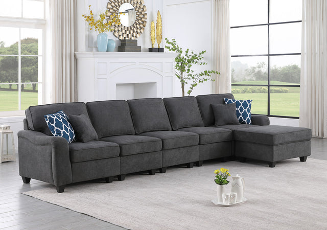 Leo Dark Gray Woven 6 Seater Sofa and Ottoman Home Elegance USA