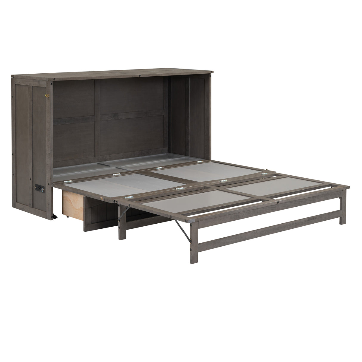 Queen Size Murphy Bed with Built-In Charging Station, Antique Grey(Expected Arrival Time: 8.9) - Home Elegance USA