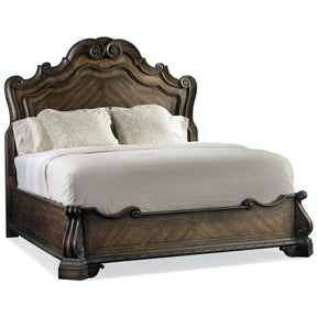 Rhapsody 80" Panel Bed with Chevron Veneers and Carved Scroll Motif | Hooker Furniture
