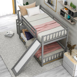Twin over Twin Bunk Bed with Convertible Slide and Stairway, Gray - Home Elegance USA