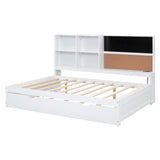 Full Size Daybed with Storage Shelves, Blackboard, Cork board, USB Ports and Twin Size Trundle, White(Expected Arrival Time: 8.2) - Home Elegance USA