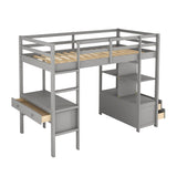 Twin  Size Loft Bed with Built-in Desk with Two Drawers, and Storage Shelves and Drawers,Gray - Home Elegance USA