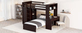 Twin size Loft Bed with a Stand-alone bed, Shelves,Desk,and Wardrobe-Espresso - Home Elegance USA