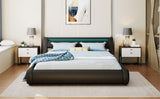 Upholstered Faux Leather Platform bed with a Hydraulic Storage System with LED Light Headboard Bed Frame with Slatted Queen Size