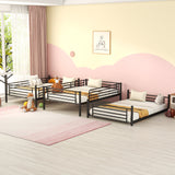 Full-Full-Full Metal  Triple Bed  with Built-in Ladder, Divided into Three Separate Beds,Black - Home Elegance USA