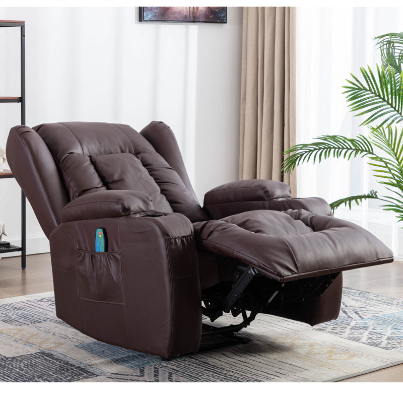 Brown PU Recliner Chair Single sofa,Eight point massager function and Heated, ring-pull, cup holder,Adjustable Home Theater Single Recliner Suitable for the elderly vibration massage Home Elegance USA