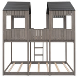 Full Over Full WoodBunk Bed with Roof, Window, Guardrail, Ladder  ( Antique Gray )( old sku: LP000031AAE ) - Home Elegance USA