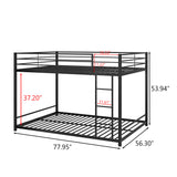 Metal Bunk Bed Full-Over-Full, Low Bunk Bed with Metal Frame and Ladder, No Box Spring Needed Black - Home Elegance USA