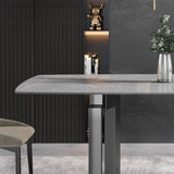 70.87"Modern artificial stone gray curved black metal leg dining table-can accommodate 6-8 people - Home Elegance USA