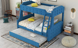 Twin over Full Upholstered Bunk Bed with Trundle and Ladder,Tufted Button Design,Blue - Home Elegance USA