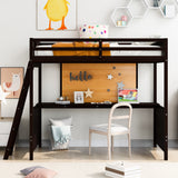 Twin size Loft Bed with Desk and Writing Board, Wooden Loft Bed with Desk - Espresso - Home Elegance USA