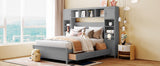 Full Size Wooden Bed With All-in-One Cabinet and Shelf, Gray - Home Elegance USA